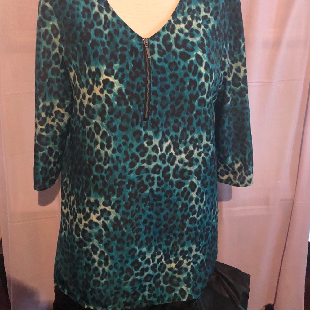 Massini Turquoise and Brown Leopard Print Tunic